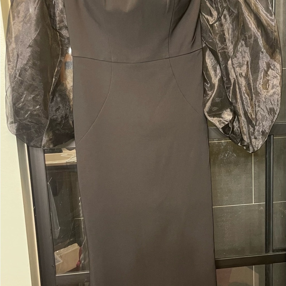 Montage by Mon Cheri Black Dress with Sheer Sleeves